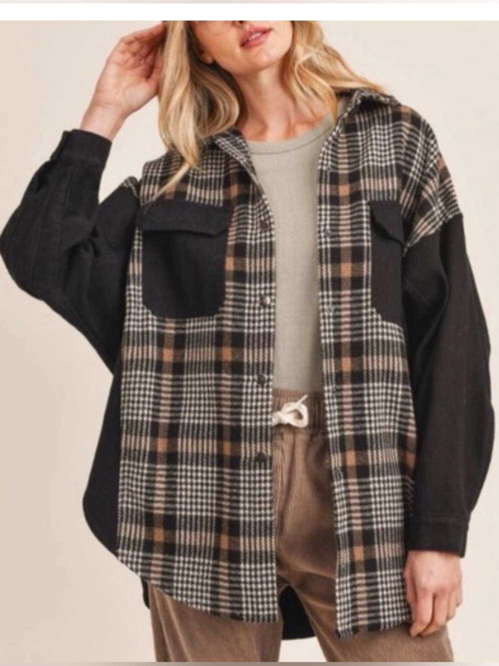 Sadie & Sage Black and Brown Plaid Shacket